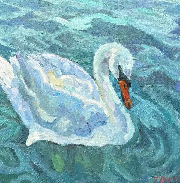 White Swan on Lake Geneva 40X40cm&nbsp;